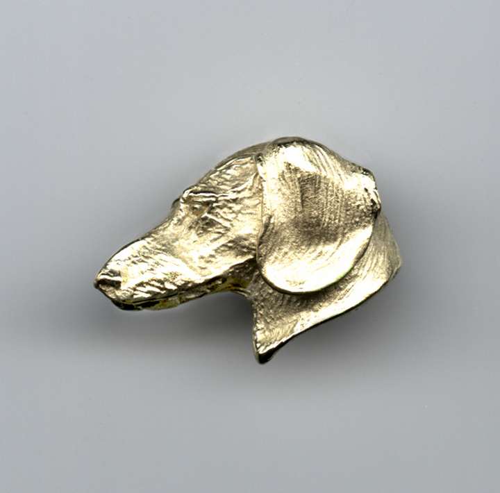 Fine Art Luxury Jewelry Pendant/Slides - Three-Quarter Head: Gold Dachshund Smooth Coat Dear to My Heart by Sculptor Joy Beckner