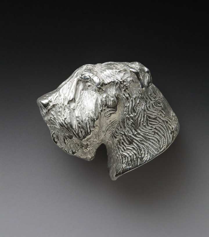 Fine Art Luxury Jewelry Pin Three-Quarter Head Bouvier des Flandres Natural Ears by Joy Beckner