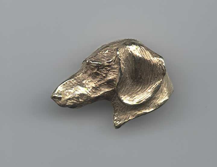 Fine Art Luxury Jewelry Pins Perfect Profile Three Quarter Head Dachshund  Smooth Coat of Gold by Joy Beckner