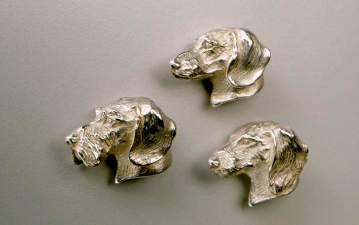 Fine Art Luxury Jewelry Pins Perfect Profile Three Quarter Head Dachshund Wire, Smooth or Long Coat by Joy Beckner