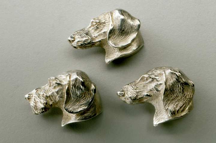 Fine Art Luxury Jewelry Pins Perfect Profile Half Head Dachshund Wire, Smooth or Long Coat by Joy Beckner