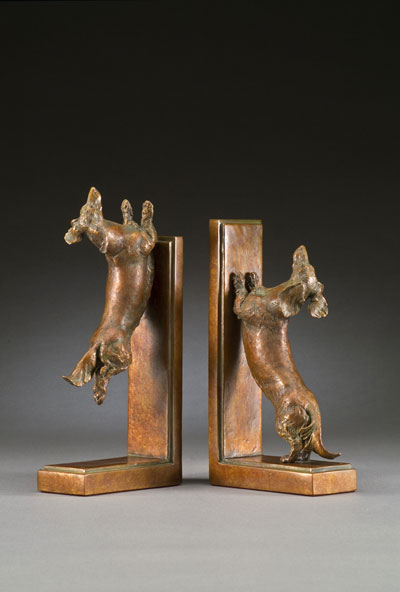miniature bronze canine sculpture