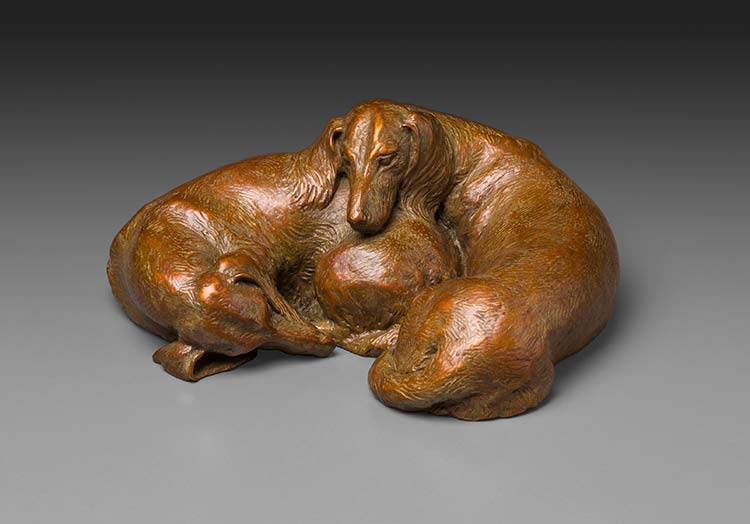 Cozy 1:6 Scale Long Tan patina Dachshund Bronze Sculpture by Joy Beckner