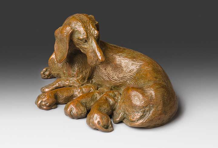 Deli's Open 1:6 Scale Wire Dachshund Bronze Sculpture by Joy Beckner