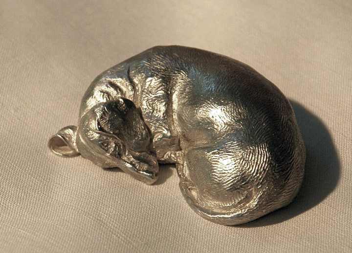 Dreaming of Tomatoes 1:6 Scale Silver Smooth Dachshund Sculpture in bronze by Sculptor Joy Beckner