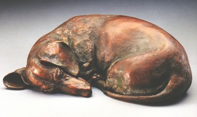 Dreaming of Tomatoes 1:6 Scale Smooth Dachshund Sculpture in bronze by Sculptor Joy Beckner
