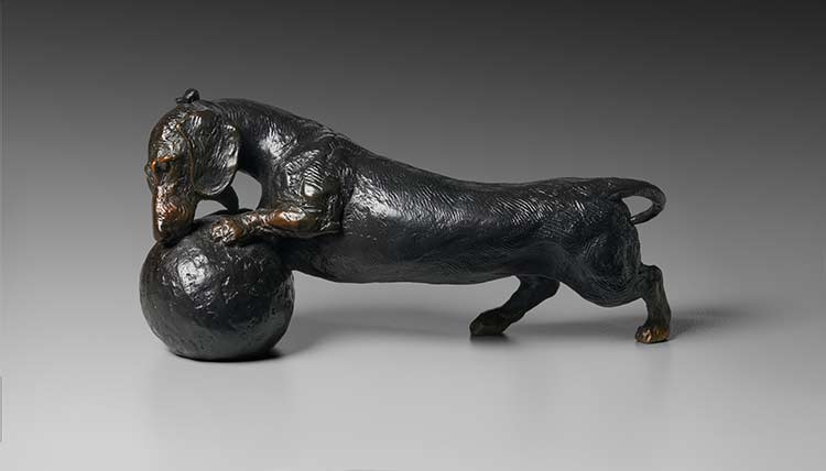 Her Life's a Ball! 1:6 Scale Smooth Dachshund Bronze Sculpture by Joy Beckner