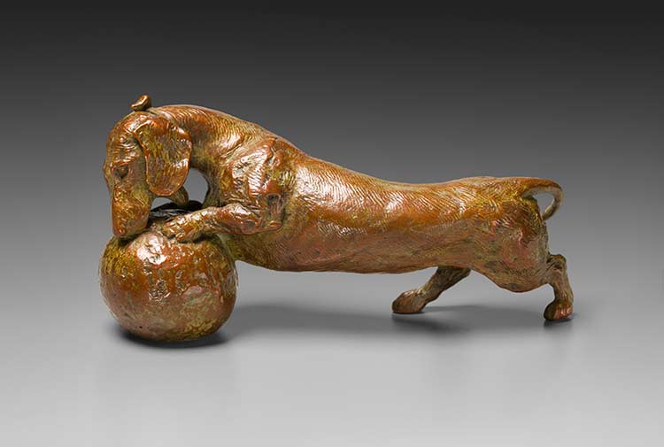 Her Life's a Ball! 1:6 Scale Smooth Dachshund Bronze Sculpture by Joy Beckner