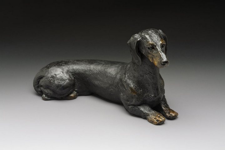 Lord of the Couch 1:6 Scale Smooth Dachshund Bronze Sculpture black & tan patina by Joy Beckner