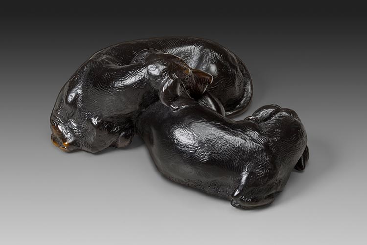 Cozy 1:6 Scale Smooth Black patina Dachshund Bronze Sculpture by Joy Beckner