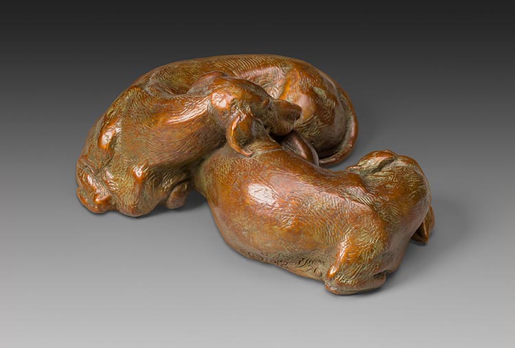 Cozy 1:6 Scale Smooth Toad patina Dachshund Bronze Sculpture by Joy Beckner