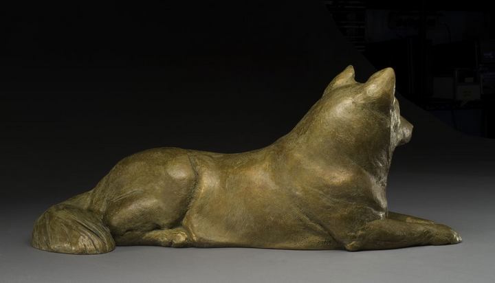 Gentle Cloud bronze Akita sculpture by Joy Beckner