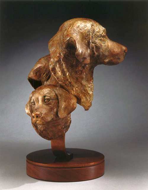 Three Faces of Guineverebronze Golden Retreiver commissioned sculpture by Joy Beckner