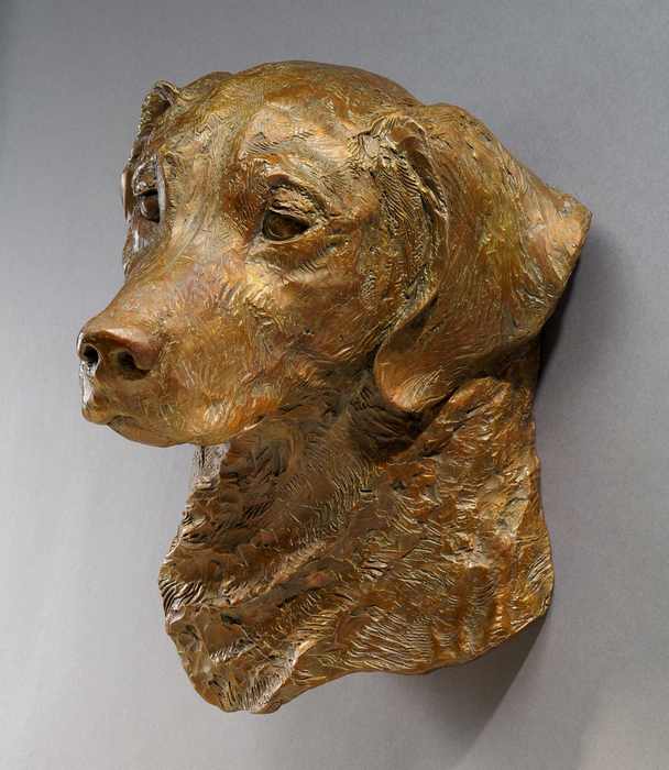 Over the Rainbow bronze Golden Retreiver commissioned sculpture by Joy Beckner