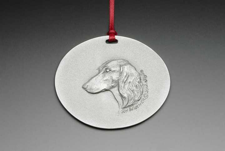 Inspiration Long Coat Canine Medallic Art in Pewter by Joy Beckner Artist