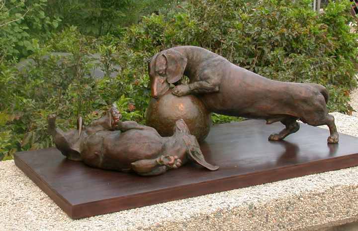 Life is Good SS life-size bronze Dachshund sculpture by Joy Beckner