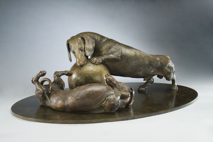 Life is Sweet SS life-size bronze Dachshund sculpture by Joy Beckner