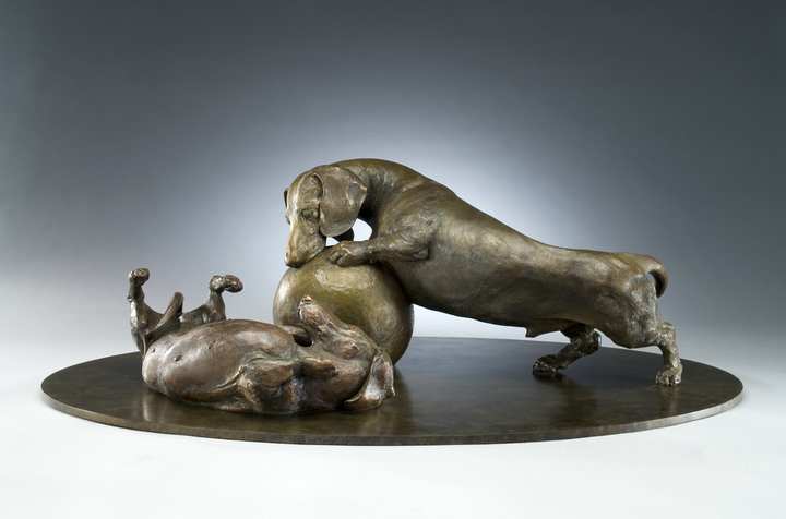 Life is Sweet SS life-size bronze Dachshund sculpture by Joy Beckner