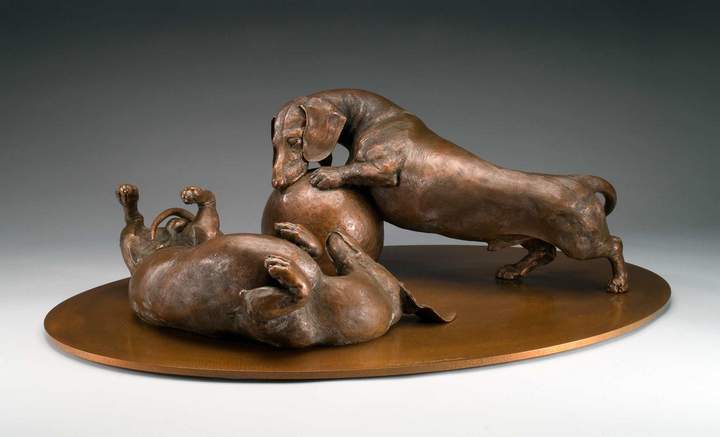 Pals SS life-size bronze Dachshund sculpture by Joy Beckner