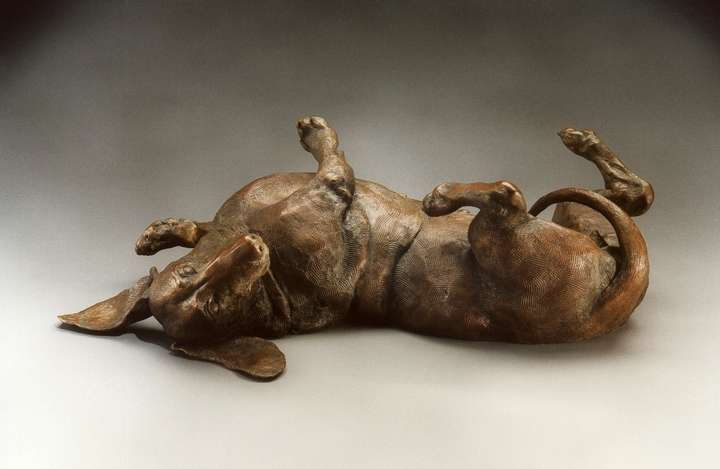 A Good Life, MS; Life-sized Miniature Smooth Dachshund Bronze Sculpture by Sculptor Joy Beckner