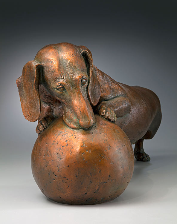 Life's a Ball, MS bronze dachshund sculpture by Joy Beckner