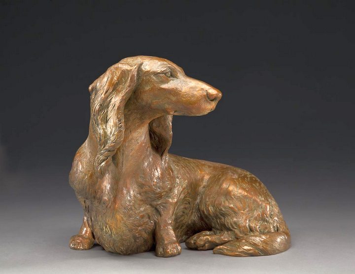 So Good To See You, ML Life-sized Miniature Long Toan Patina Dachshund Bronze Sculpture by Sculptor Joy Beckner