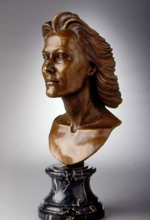 Fascinator bronze figuative sculpture of humans by Joy Beckner