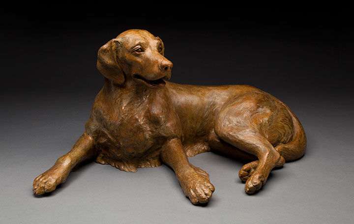 life-size bronze Golden Retreiver sculpture by Joy Beckner