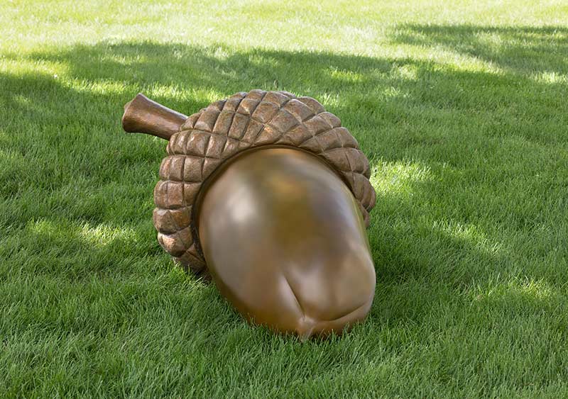 A Squirrel’s Dream A Bronze Acorn Sculpture by Joy Beckner fine sculptor