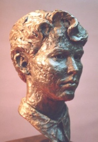 Early Years - “Andy” a hand painted plaster and steel sculpture by Joy Beckner