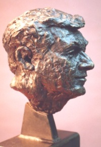 Early Years - “John” a hand painted plaster and steel sculpture by Joy Beckner