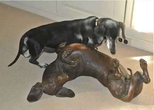 Willi gets to know Edgar in bronze. NYC - "Sunnyside Up", SS Willi gets to know Edgar in bronze. NYC - "Sunnyside Up", SS