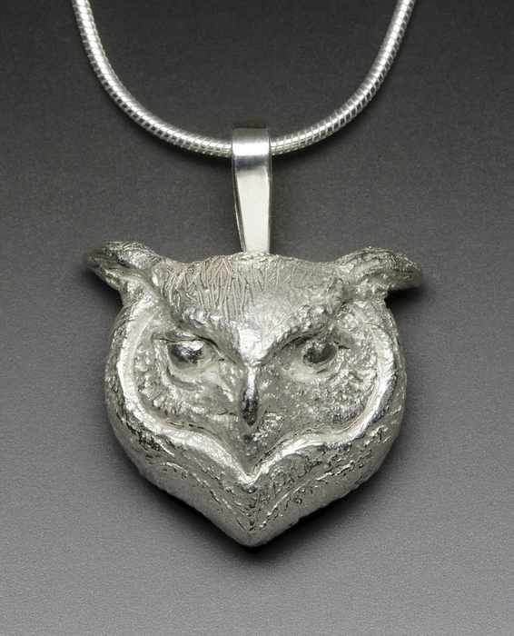 "The Eyes Have It" "The Eyes Have It" Three-Quarter Head: Great Horned Owl Sterling Silver Pendant